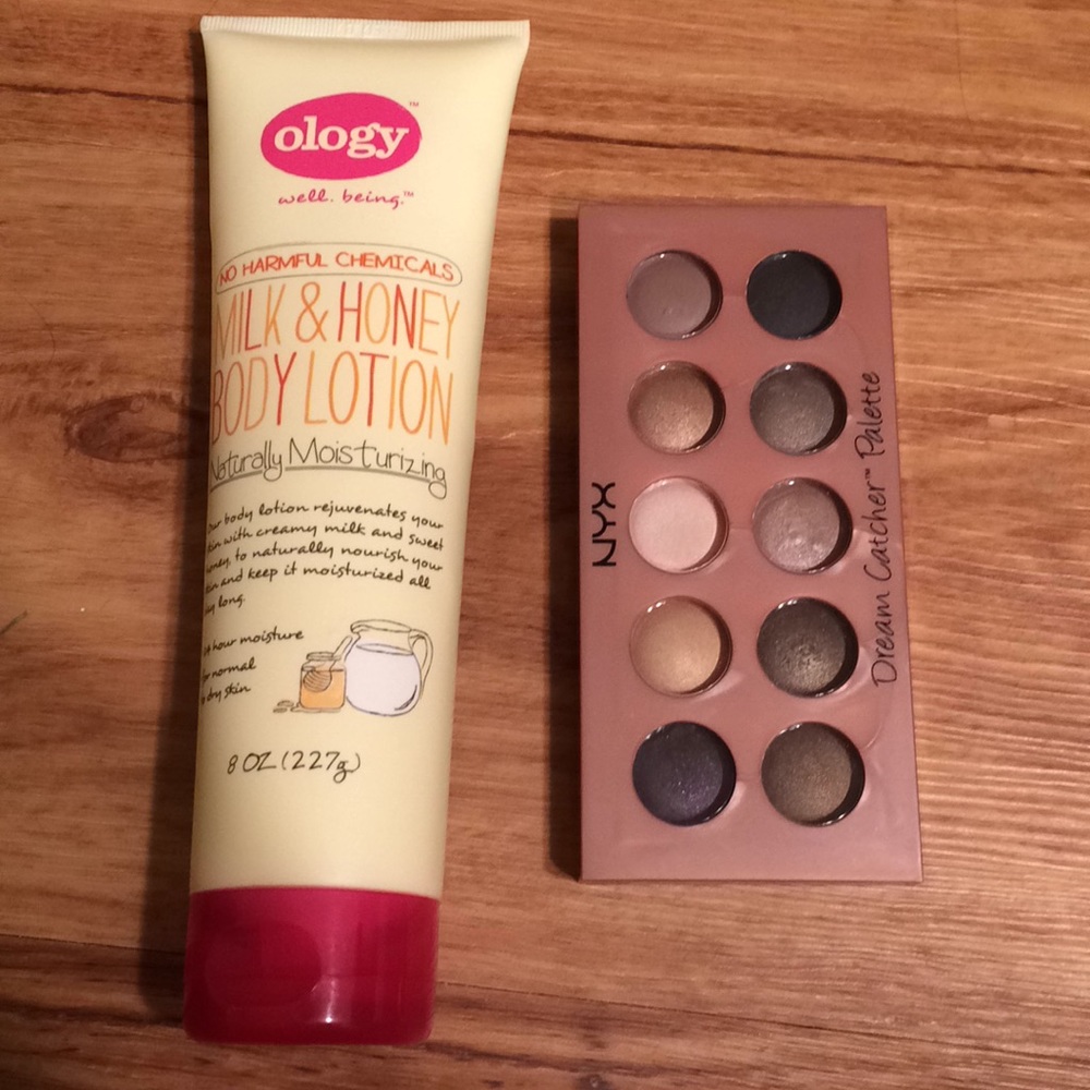 Ology body lotion and nyx eye palette